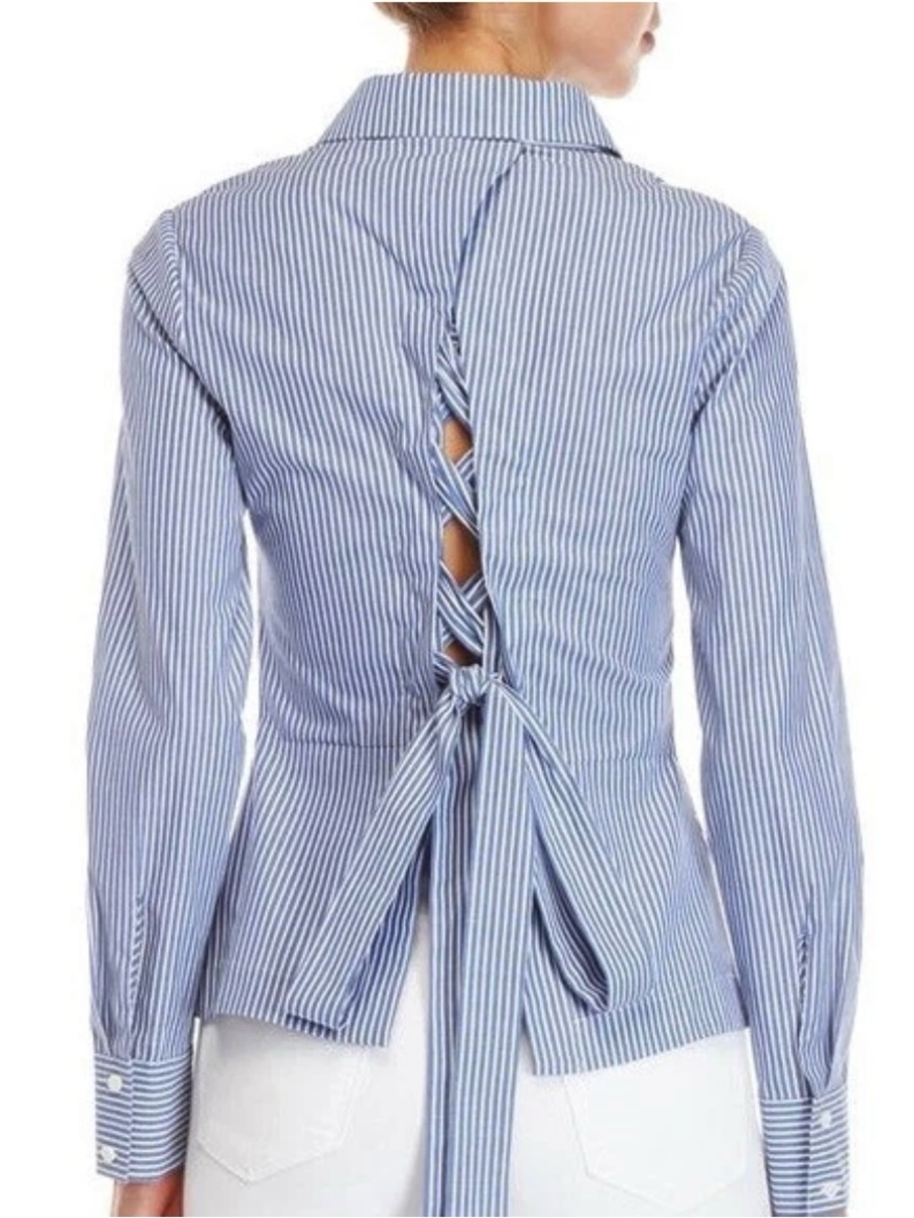 10 Crosby Derek Lam Lace Up Stripe Button Down Shirt